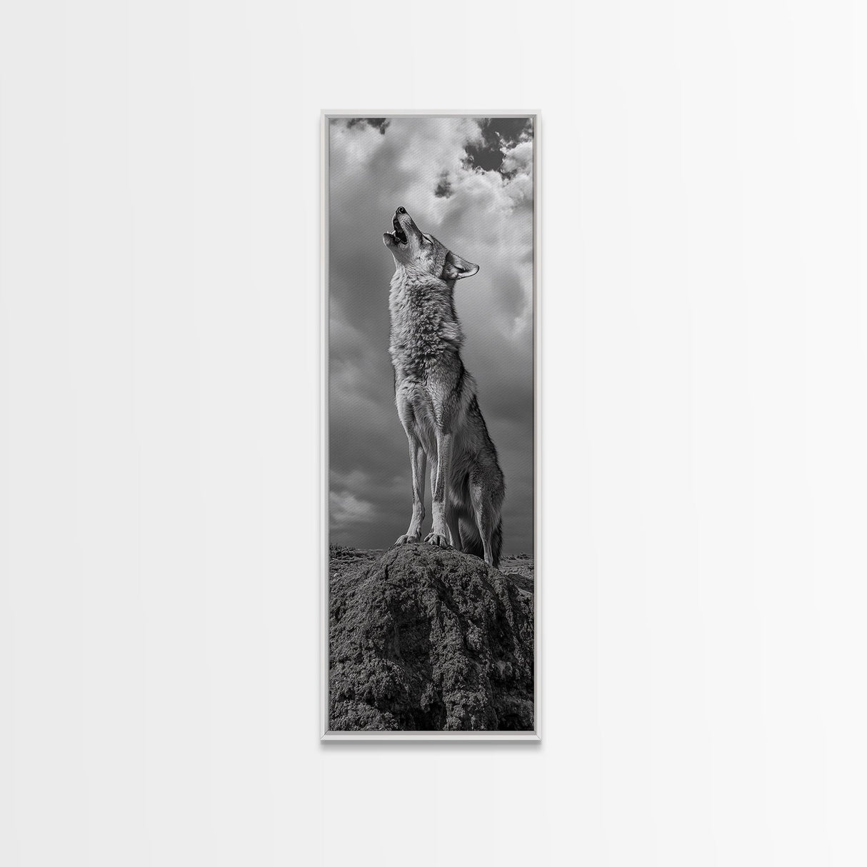 Howling Coyote, Framed Canvas Print, southwest wall art, rustic wall art, wildlife photography, desert landscape art, cowboy art, boho home decor