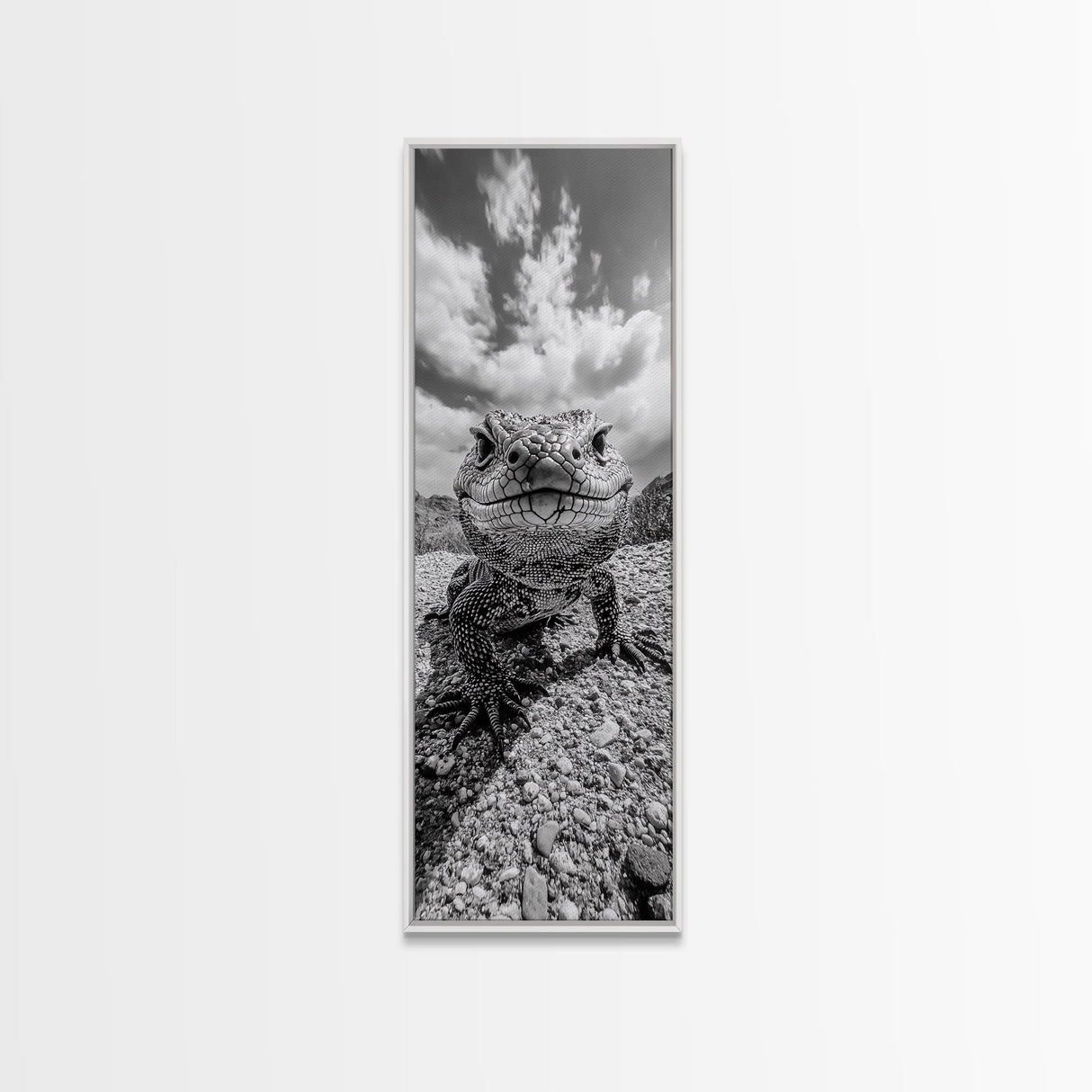 Lizard Close-Up, Framed Canvas Print, wildlife photography, rustic wall art, southwest wall art, desert animal art, black and white home decor