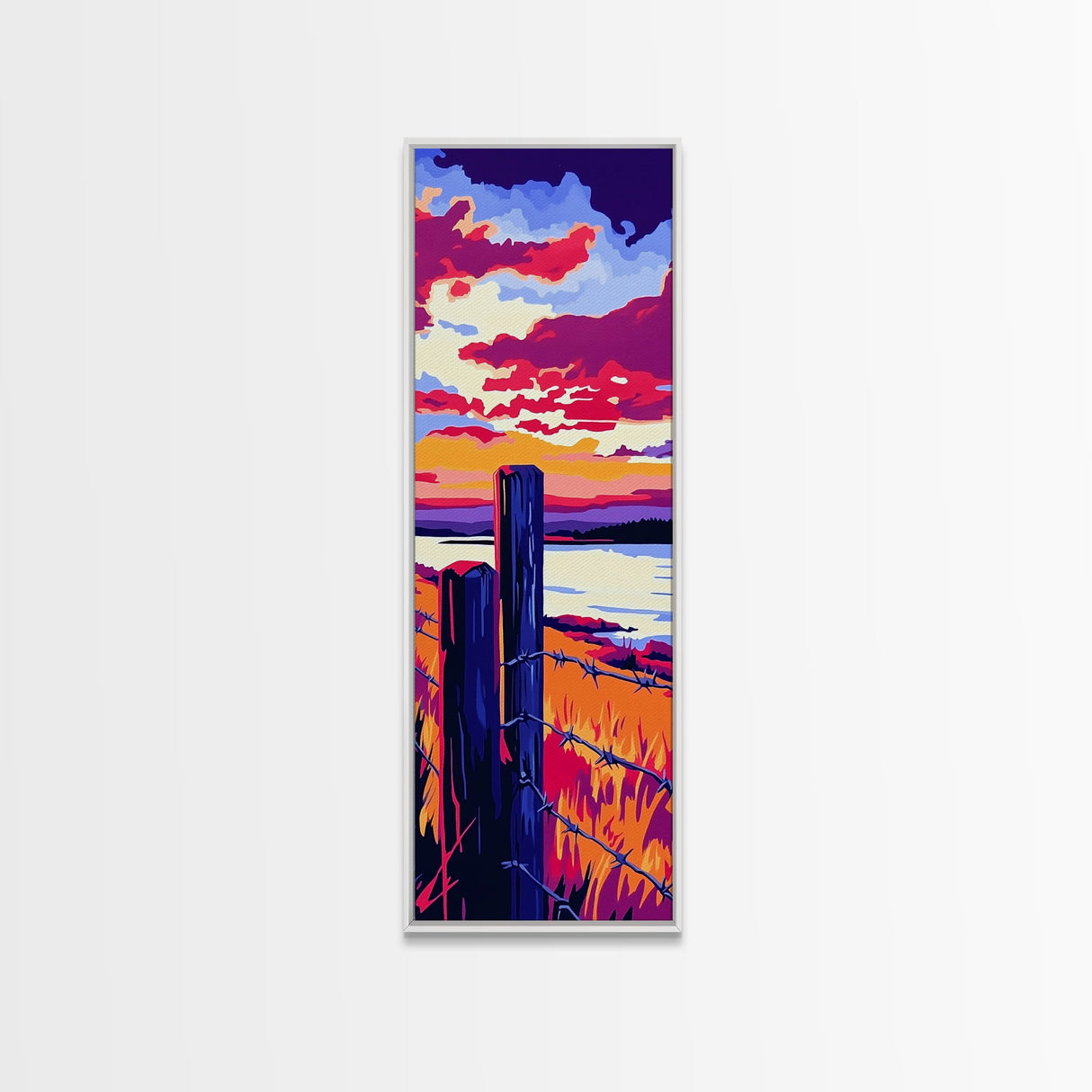 Barbed Wire Fence, Canvas Print, rustic décor, landscape painting, moody art, southwest wall art, coastal landscape art, farmhouse art, gift idea