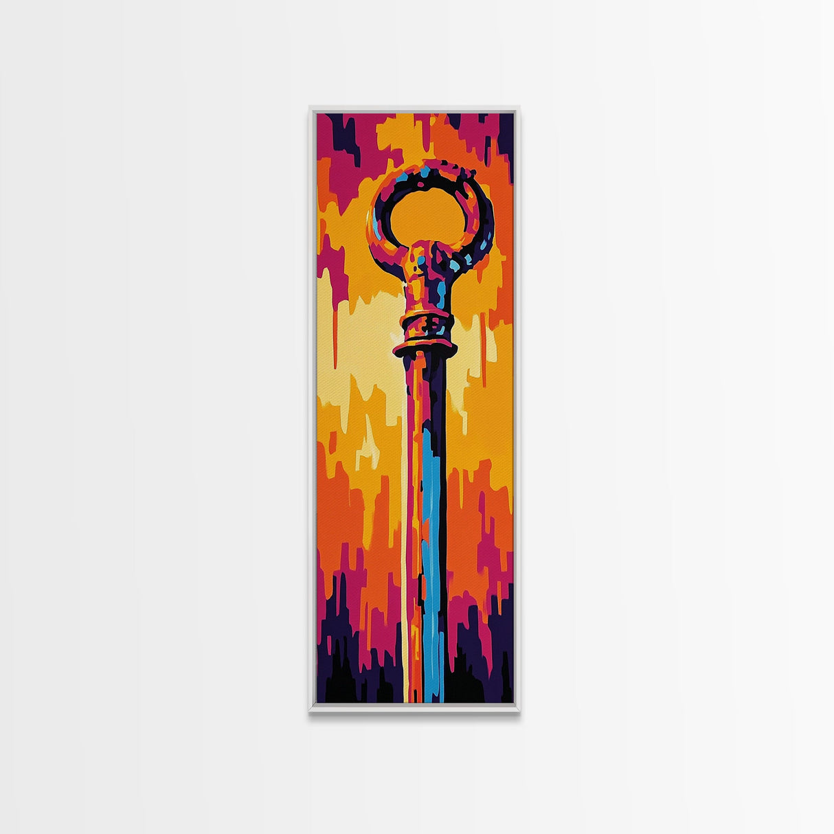 Bold Pop Art Key Painting Framed Canvas Print | Graffiti Wall Art | Blotter Art | Retro Wall Art | Colorful Modern Decor