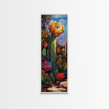 Vibrant Cactus Bloom Desert Painting Framed Canvas Print | Southwest Wall Art | Joshua Tree Art | Botanical Prints | Wildflower Painting