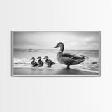 Duck family, bird art, whimsical art, coastal decor, nature painting, extra wide art, panoramic art, above couch art, framed canvas print