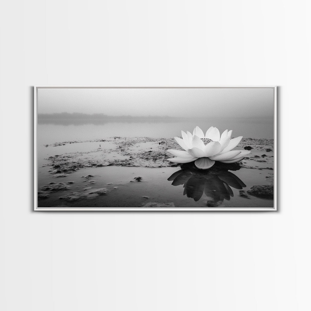 Lotus, Zen Wall Art, Minimalist Art, Coastal Landscape Art, Wabi Sabi Art, Panoramic Art, Moody Art, Framed Canvas Print