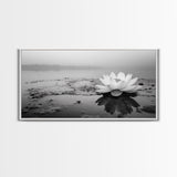 Lotus, Zen Wall Art, Minimalist Art, Coastal Landscape Art, Wabi Sabi Art, Panoramic Art, Moody Art, Framed Canvas Print
