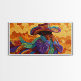 Bold Cowboy Portrait, western art, chicano art, rustic wall art, southwest wall art, moody art, colorful oil painting, canvas print