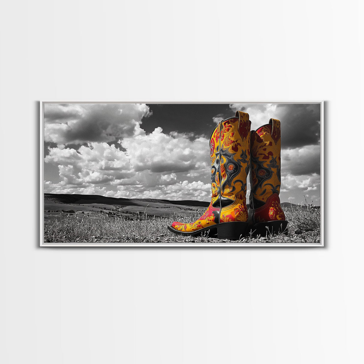 Embroidered Cowboy Boots Canvas Print | Western Wall Art | Chicano Art | Moody Art | Rustic Decor | Southwest Art | Extra Wide Art