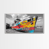 Colorful Rusted Ship Canvas Print | Nautical Wall Art | Coastal Painting | Moody Art | Extra Wide Art | Above Sofa Art | Wabi Sabi Art
