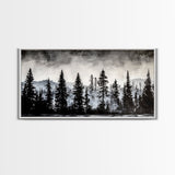 Pine Tree Forest, Moody Landscape Painting, Black and White Wall Art, Nature Wall Art, Extra Wide Art, Framed Canvas Print, Rustic Decor