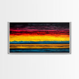 Sunset Over Water, Colorful Horizon Painting, Coastal Wall Art, Extra Wide Art, Framed Canvas Print, Above Sofa Art, Ocean Lover Gift