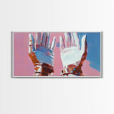 Hands Abstract Art, Pop Art Painting, Whimsical Art, Pink and Blue Wall Art, Modern Decor, Framed Canvas Print, Unique Gift Idea