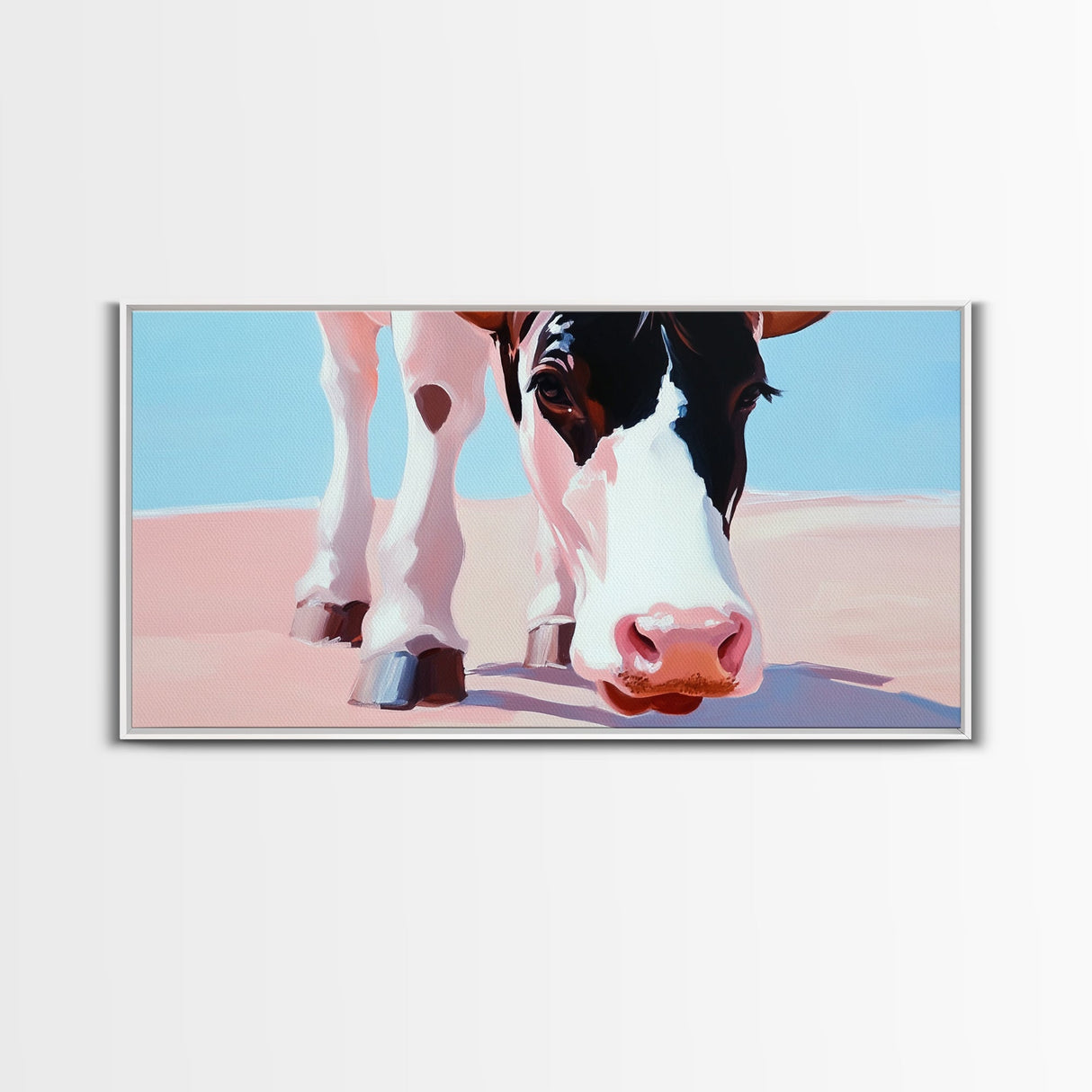 Longhorn Cow, Bull and Bear Art, Rustic Decor, Farmhouse Art, Southwest Wall Art, Light Pink Wall Art, Canvas Print, Living Room Art