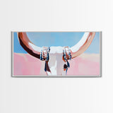 Bull Skull, Skull Art, Rustic Wall Art, Wabi Sabi Art, Southwest Wall Art, Long Narrow Wall Art, Canvas Print, Farmhouse Art, Extra Wide Art