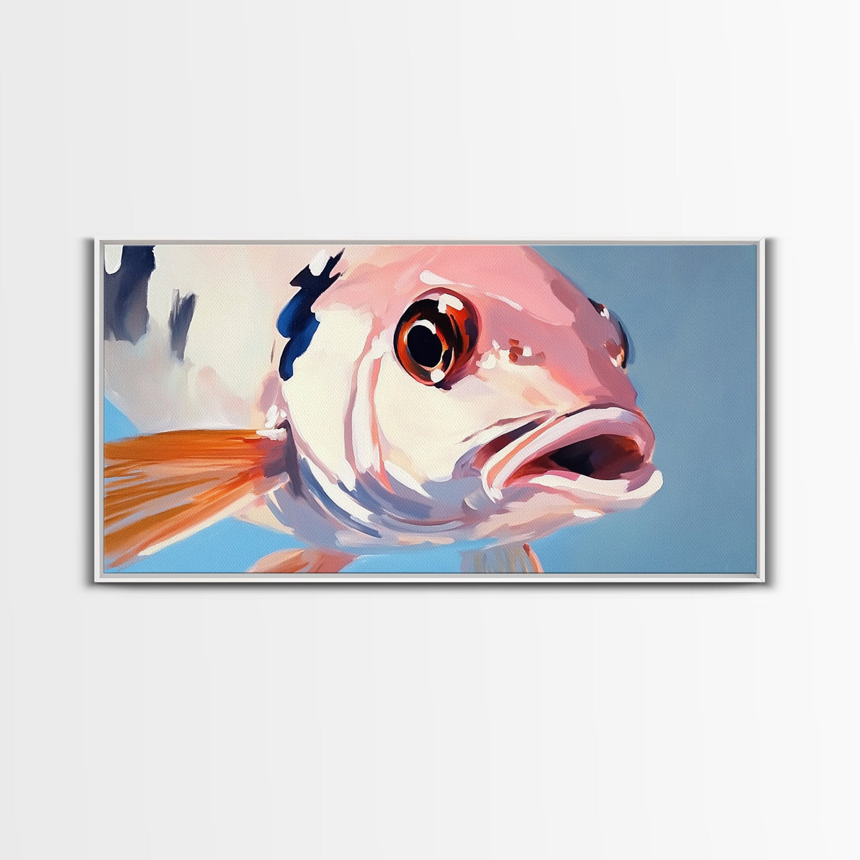 Koi Fish Painting, Light Pink Wall Art, Coastal Wall Art, Nautical Decor, Framed Canvas Print, Gift Idea, Living Room Art, Ocean Art