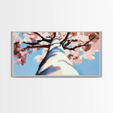 Cherry Blossom Painting, Birch Tree Art, Pink Wall Art, Botanical Prints, Extra Wide Art, Canvas Print, Above Sofa Art, Horizontal Wall Art