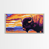 Bison Plains, rustic wall art, mountain painting, southwest wall art, landscape painting, extra wide art, Framed Canvas Print, farmhouse decor