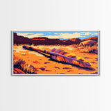 Fallen Arrow, rustic wall art, cowboy painting, southwest wall art, desert landscape, panoramic art, Framed Canvas Print, farmhouse decor, bold