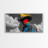 Western Cowboy Portrait Canvas Print Rustic Decor Southwest Wall Art Black Cowgirl Painting Farmhouse Art Extra Wide Horizontal Art