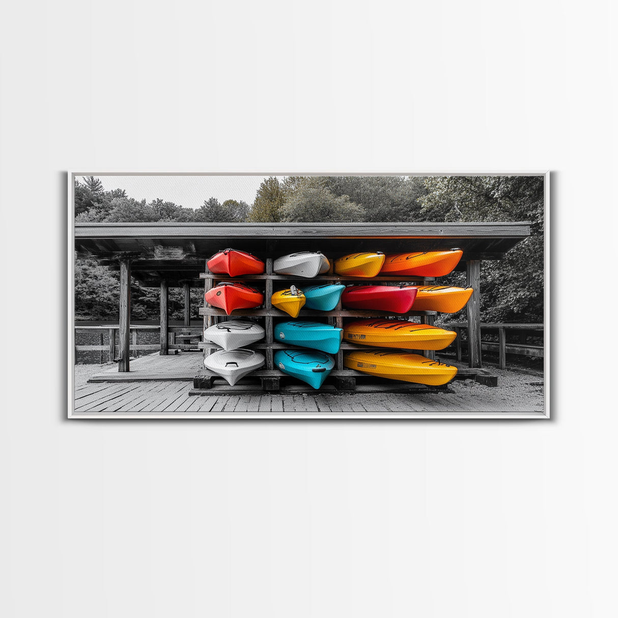 Vibrant Kayak Storage Canvas Print Coastal Decor Nautical Painting Lake Tahoe Art Horizontal Wall Art Gift Idea Living Room Art