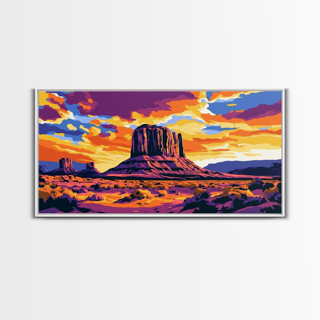 Monument Valley, desert painting, southwest wall art, mountain painting, boho art, panoramic art, Canvas Print, rustic wall art, cowboy gift