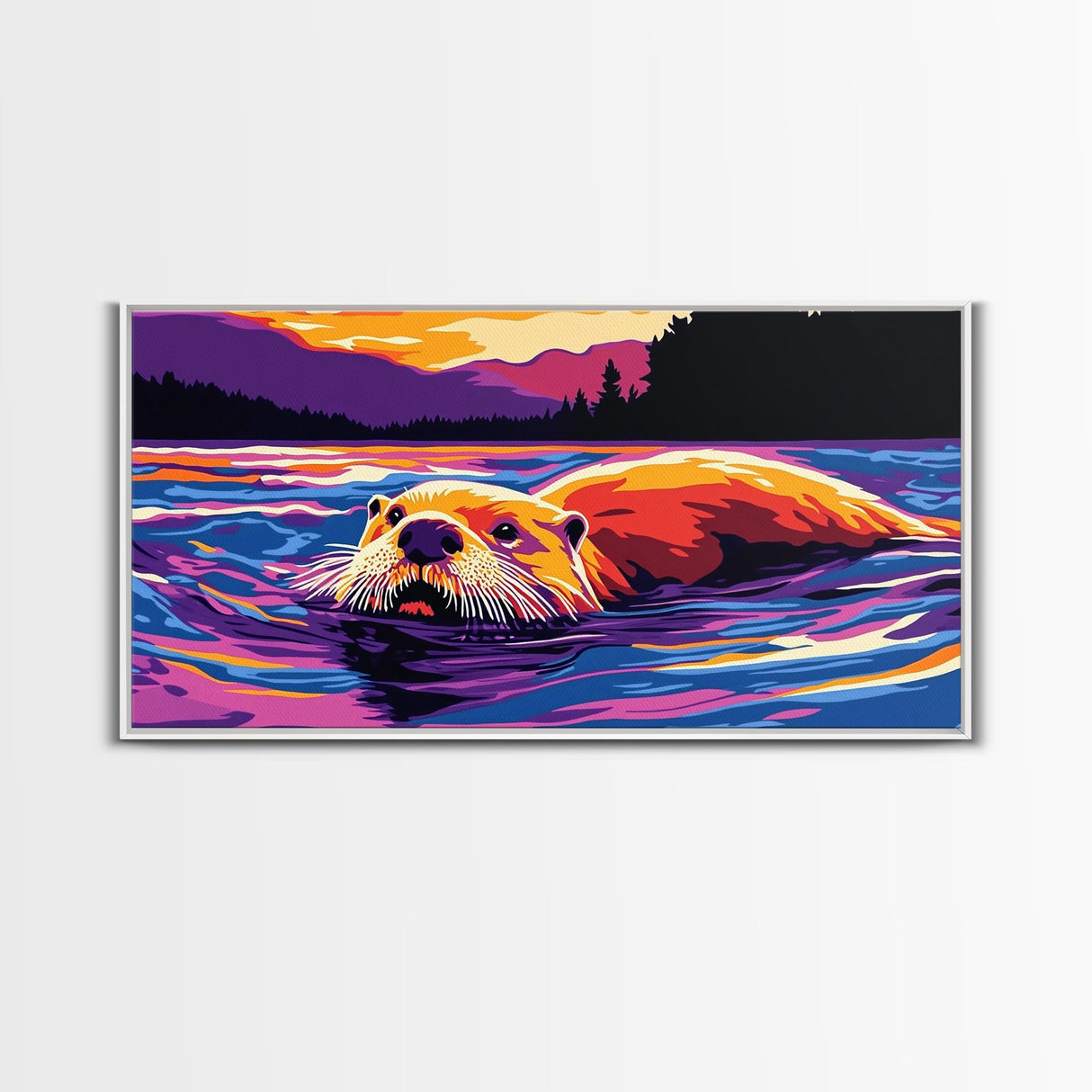 Swimming Otter, Coastal Wall Art, Nautical Decor, Rustic Wall Art, Blue And Green Wall Art, Framed Canvas Print, Gift Idea, Horizontal Wall Art