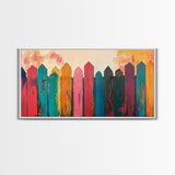 Rustic Fence Art, farmhouse art, rustic wall art, wabi sabi art, colorful wood painting, extra wide art, canvas print, southwestern decor
