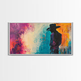 Silhouette Cowboy Art, rustic wall art, western painting, moody art, cowboy painting, extra wide art, farmhouse decor, canvas print, gift idea