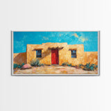 Pueblo Village, Moon Oil Painting, Southwest Wall Art, Rustic Landscape, Moody Art, Extra Wide Art, Desert Scene, Framed Canvas Print