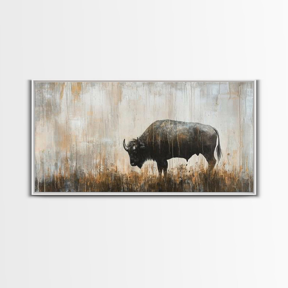 Bison Painting, Framed Canvas Print, Rustic Wall Art, Moody Art, Southwest Wall Art, Extra Wide Art, Farmhouse Art, Above Couch Art