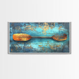 Rustic Oar, Coastal Decor, Nautical Wall Art, Teal Wall Art, Wabi Sabi Art, Gift Idea Him, Above Sofa Art, Framed Canvas Print, Boho Art