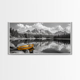 Mountain Lake with Boat, nautical wall art, lake Tahoe art, coastal decor, rustic wall art, extra wide art, seascape painting, Canvas Print
