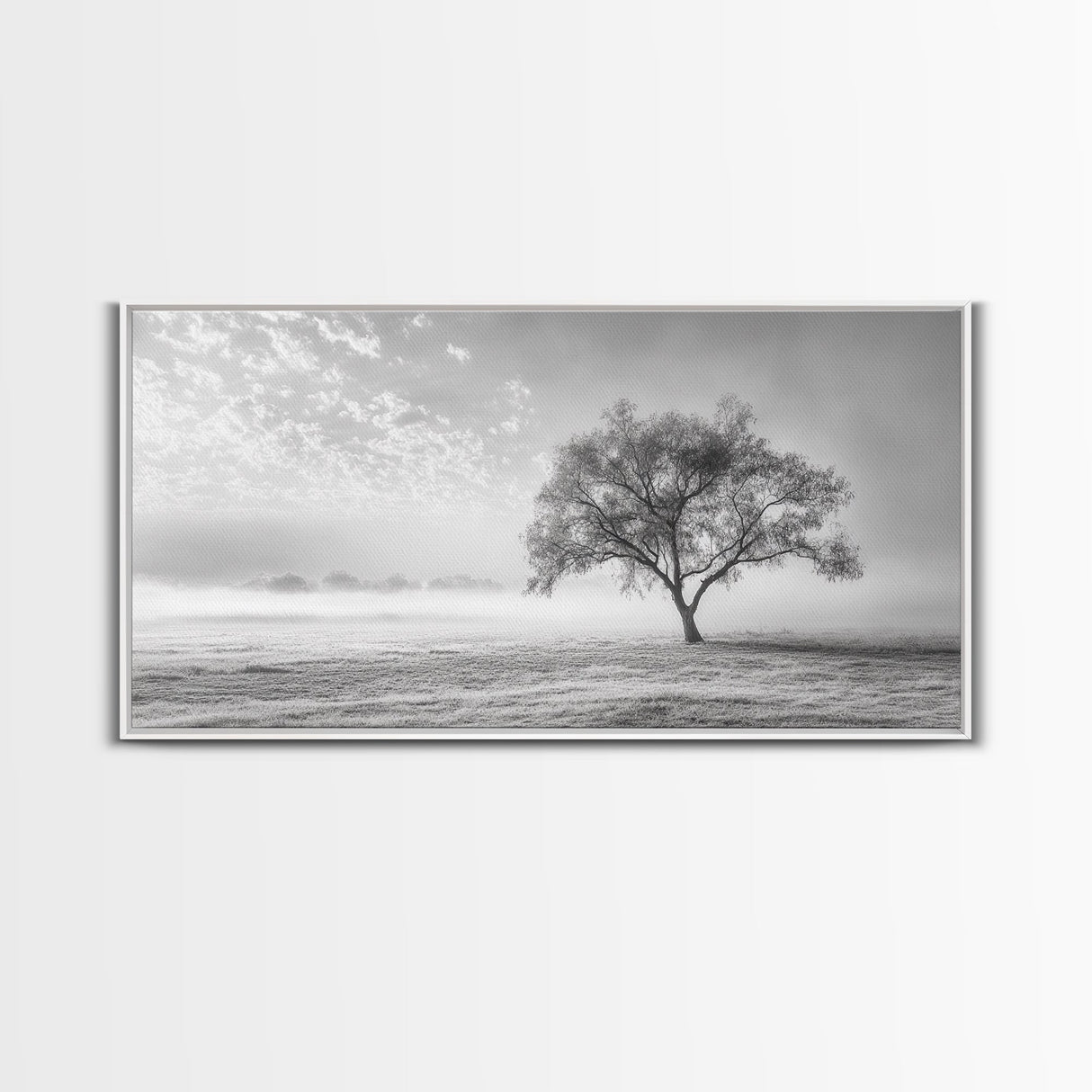 Solitary Tree, Minimalist Art, Landscape Painting, Oak Tree Art, Extra Wide Art, Moody Art, Wabi Sabi Wall Art, Framed Canvas Print