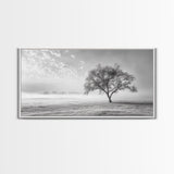 Solitary Tree, Minimalist Art, Landscape Painting, Oak Tree Art, Extra Wide Art, Moody Art, Wabi Sabi Wall Art, Framed Canvas Print