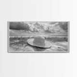 Straw Hat, Coastal Landscape Art, Wabi Sabi Art, Beach Wall Art, Rustic Decor, Extra Wide Art, Coastal Cowgirl Art, Canvas Print