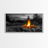 Rustic Campfire Art Framed Canvas Print | Moody Art | Cozy Cabin Wall Art | Above Couch Art | Warm Fireplace Decor | Gift Idea | Fall Wall Art