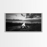 Beach Bonfire, coastal decor, nautical wall art, seascape painting, moody art, rustic wall art, dark romance painting, Canvas Print
