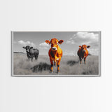 Highland Cows Canvas Print | Rustic Farmhouse Art | Black and White Cattle Painting | Moody Art | Above Sofa Wall Art | Extra Wide Art