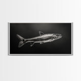 Trout, fish painting, fly fishing art, rustic decor, cabin wall art, nature painting, extra wide art, panoramic art, framed canvas print