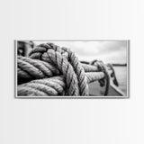 Nautical rope, rustic art, coastal decor, nautical wall art, maritime painting, extra wide art, panoramic painting, framed canvas print