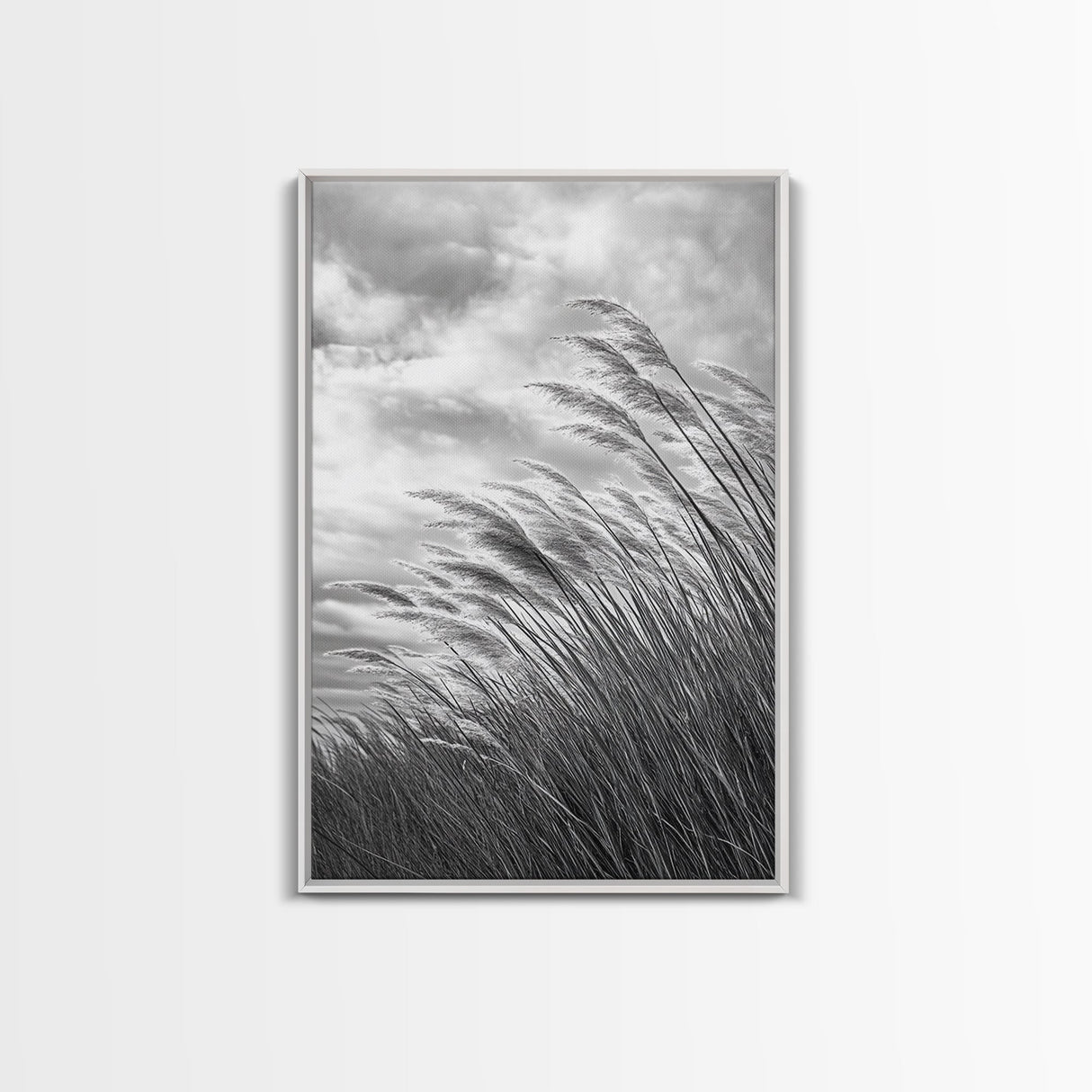 Wind Blowing Grass, moody art, wabi sabi art, landscape painting, farmhouse art, rustic decor, minimalist art, framed canvas print