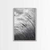 Wind Blowing Grass, moody art, wabi sabi art, landscape painting, farmhouse art, rustic decor, minimalist art, framed canvas print