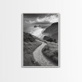 Coastal Pathway, coastal landscape art, seascape painting, nature trail print, ocean decor, beach house art, framed canvas print, nautical decor