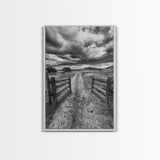 Open Ranch Gate, southwest wall art, moody art, western home decor, rustic art, farmhouse painting, framed canvas print, cowboy aesthetic
