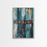 Rustic blue door, worn leather belt, southwest wall art, farmhouse art, textured painting, wabi sabi art, framed canvas print, rustic decor