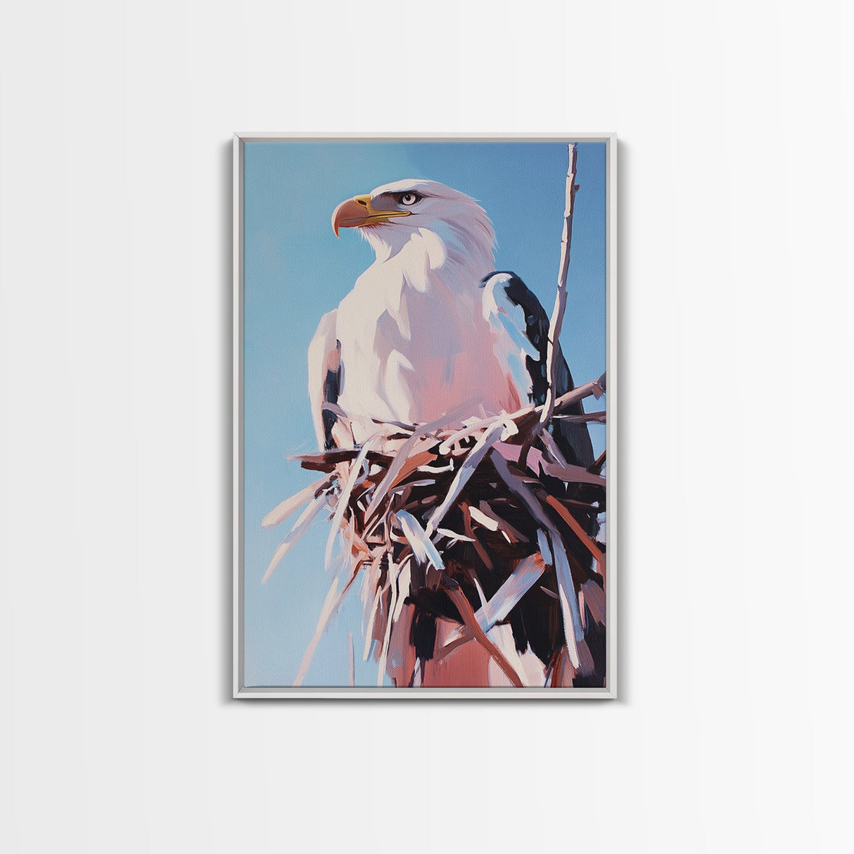 Bald Eagle Nest, bird art, wildlife painting, nature decor, rustic art, farmhouse art, gift idea for him, canvas print