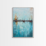 Barbed Wire, southwest wall art, rustic decor, teal wall art, minimalist art, original painting, gift idea for him, canvas print