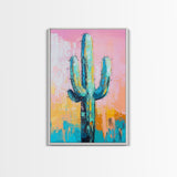 Abstract Cactus Painting, Boho Desert Art, Pink Green Wall Art, Southwest Wall Decor, Framed Canvas Print, Bold Colorful Art