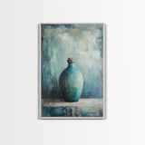 Teal Bottle, Wabi Sabi Art, Minimalist Wall Art, Canvas Print, Green Wall Art, Rustic Decor, Sage Green Wall Art, Moody Art, Gift Idea
