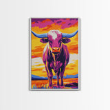 Pop Art Cow, Pink Orange Wall Art, Southwest Wall Art, Canvas Print, Rustic Decor, Farmhouse Art, Living Room Art, Bold Wall Art