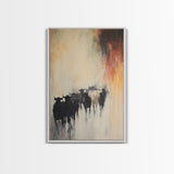 Foggy Cattle, moody art, bull and bear art, rustic wall art, farmhouse art, vintage aesthetic, country home, Canvas Print