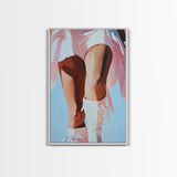 Cowgirl Boots, black cowgirl painting, coastal cowgirl wall art, rustic decor, light pink wall art, western aesthetic, Framed Canvas Print